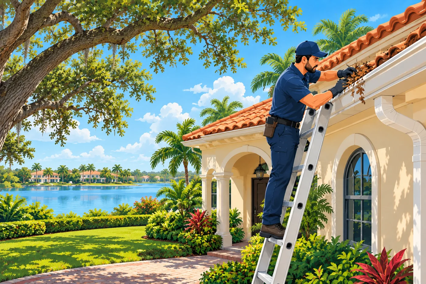 Illustration: gutter cleaning at a home in the Maitland area of Florida